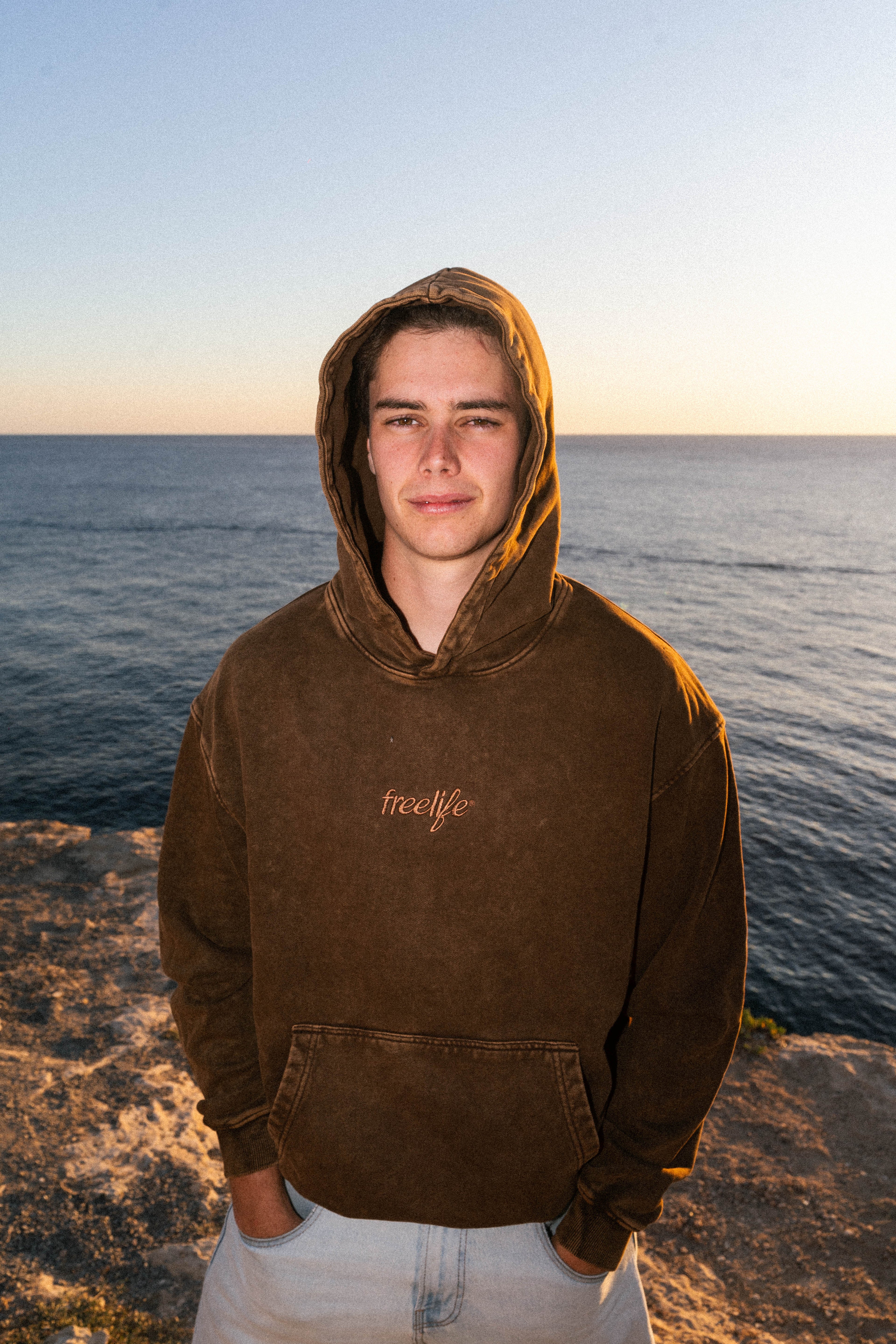 Acid Wash Hoodie - Brown